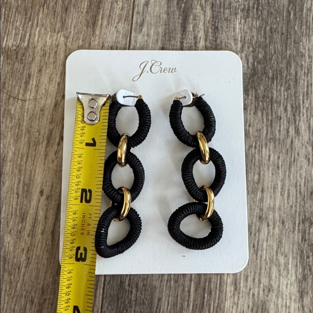 NWT! J. Crew Cotton Raffia-wrapped Chain Dangle Earrings in black - Picture 4 of 4
